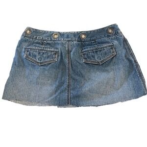 Denim Mini‎ Skirt Low Rise Y2K Raw Hem Grommet Detail Blue Jean Skirt